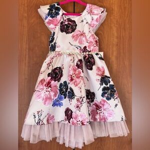 Rare Editions - Foil Mikado Floral print dress w/mesh bottom hem (Size 5t) NWT